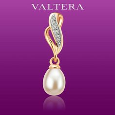 Подвеска VALTERA, серебро, 925 проба, золочение, фианит, жемчуг культивированный, золотистый