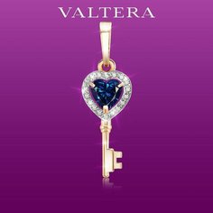 Подвеска VALTERA, серебро, 925 проба, золочение, фианит, бесцветный, синий