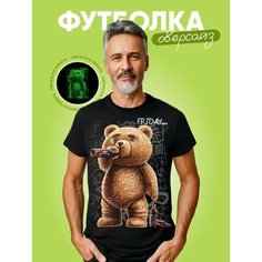 Футболка, 1 шт., размер Мишка пиво 54, черный Нет бренда