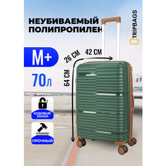 Чемодан , 70 л, размер M+, темно-зеленый, коричневый Tripbags