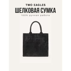 Сумка тоут TWO EAGLES, фактура бархатистая, черный