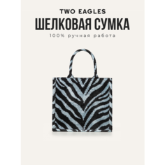 Сумка тоут TWO EAGLES, фактура бархатистая, голубой, черный