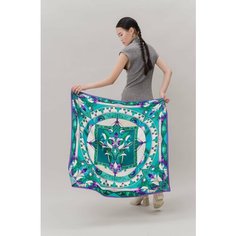 Платок Русские в моде by Nina Ruchkina Урал для девочек и женщин,90х90 см, фиолетовый, зеленый, белый