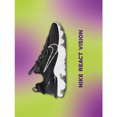Кроссовки NIKE React Vision, полнота F, размер 9 US, черный/белый
