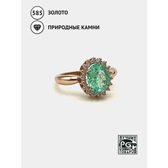 Кольцо Кристалл Мечты, красное золото, 585 проба, изумруд, бриллиант, размер 19, зеленый