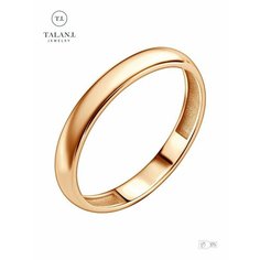 Кольцо обручальное TALANT, красное золото, 375 проба, размер 19.5, ширина 3 мм, золотистый Талант