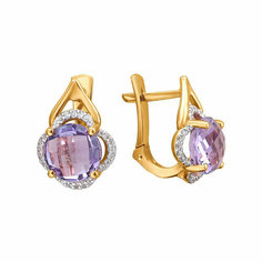 Серьги Эстет, красное золото, 585 проба, аметист, фианит