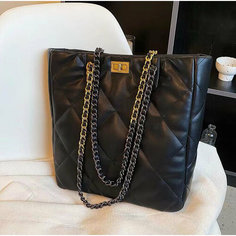 Сумка тоут , фактура стеганая, черный Нет бренда