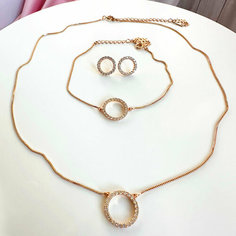 Комплект бижутерии XUPING JEWELRY: браслет, колье, серьги, фианит, золотой