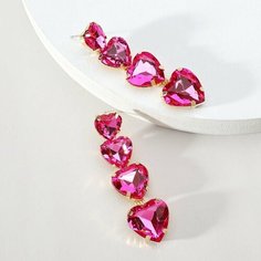 Серьги, искусственный камень, кристалл, размер 20 мм, ярко-розовый Fashion