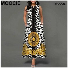 Платье MOOCIE Весна-лето 2024, размер 3XL, золотой, черный, белый