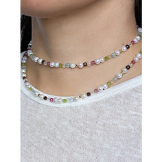 Чокер JEWELRY A VENTO, кварц, хризолит, жемчуг барочный, топаз, цитрин, гематит, раухтопаз, жемчуг пресноводный культивированный, горный хрусталь, длина 60 см, мультиколор, золотой, голубой, желтый, зеленый