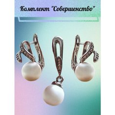 Комплект бижутерии FJ Fallon Jewelry, жемчуг имитация, искусственный камень, серебряный