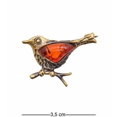 Брошь Народные промыслы, янтарь, 1 шт., бронза