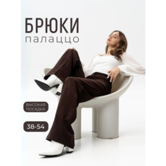 Брюки палаццо Офисные широкие LuxeChic, размер 54, коричневый