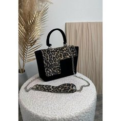 Сумка кросс-боди Shapely, фактура бархатистая, черно-леопардовый