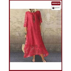 Платье MOOCIE Весна-лето 2024, размер 4XL, рубиновый