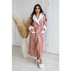 Халат Comfort FASHION домашний теплый женский с капюшоном на запах, размер XL, розовый