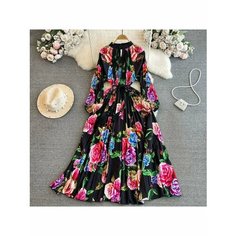 Платье MOOCIE Весна-лето 2025, размер Обхват груди 80-130, длина рукава 53, обхват талии 60-120, длина юбки 128, черно-коричневый