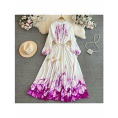 Платье MOOCIE Весна-лето 2025, размер Обхват груди 80-130, длина рукава 53, обхват талии 60-120, длина юбки 128, фиолетовый