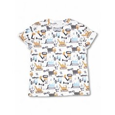 Футболка Pups, размер 104, белый, коричневый, голубой