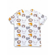Футболка Pups, размер 92, белый, коричневый, розовый, оранжевый, серый