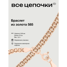 Браслет-цепочка ВсеЦепочкиRU, красное золото, 585 проба, длина 18 см., красный