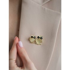 Брошь Мяг&Co, кошачий глаз синтетический, стразы, золотой, черный, желтый