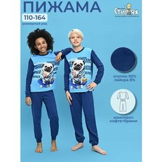 Пижама Стиляж, размер 122, Мопс синий