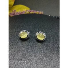 Серьги Малахит 777, кошачий глаз, искусственный камень, желтый