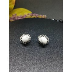 Серьги Малахит 777, кахолонг, белый
