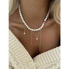 Колье MOON SOUL, перламутр, длина 38 см, белый, золотой