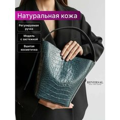 Сумка шоппер Reversal, фактура под рептилию, синий, зеленый