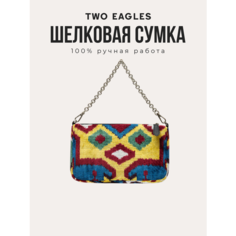 Сумка кросс-боди TWO EAGLES, фактура бархатистая, синий, красный, золотой, белый