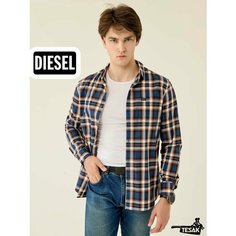 Рубашка DIESEL в клетку с длинным рукавом, размер XXL, синий/оранжевый/белый