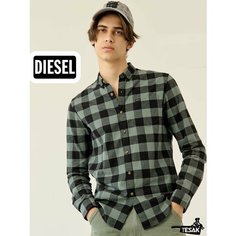 Рубашка DIESEL в клетку с длинным рукавом, размер M, зелeный