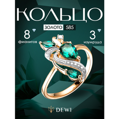 Кольцо Dewi, красное золото, 585 проба, изумруд синтетический, фианит, размер 18.5, ширина 18.5 мм, золотой
