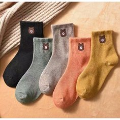 Носки 5 пар, размер 33-38, , коралловый, черный, оранжевый, зеленый, коричневый Нет бренда