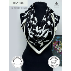 Платок World of Accessories для женщин,90х90 см, белый, черный