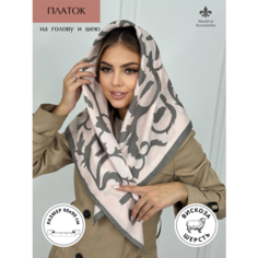 Платок World of Accessories для женщин,90х90 см, серый, розовый