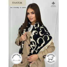 Платок World of Accessories для женщин,90х90 см, черный, бежевый