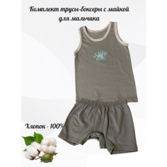 Комплект нижнего белья Трусы-боксеры с майкой, размер 130, серый ОЛЬГА