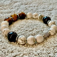 Браслет-нить, тигровый глаз, кахолонг, агат, 1 шт., размер 20 см, капучино Нет бренда