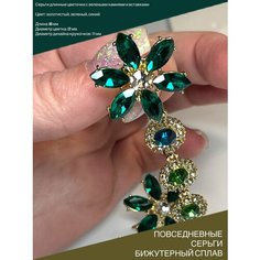 Серьги, фианит, искусственный камень, размер 22 мм, изумрудный Нет бренда