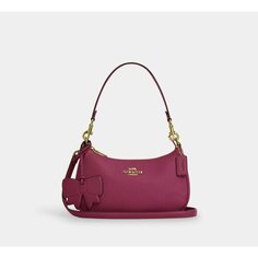 Сумка багет Coach, фактура зернистая, розовый