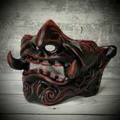 Японская Маска Самурай ONI Samurai Они Демон Ханья Красная на лицо Нет бренда
