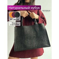 Сумка шоппер Reversal, фактура под рептилию, черный крокодил