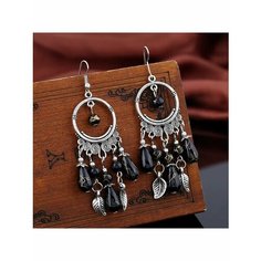 Серьги, бирюза синтетическая, эмаль, черный/белый/серебристый be Self True Jewel