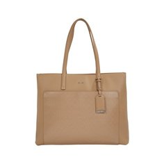 Сумка тоут CALVIN KLEIN, фактура зернистая, тиснение, матовая, бежевый