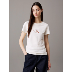 Футболка CALVIN KLEIN Slim Monogram, размер S, слоновая кость